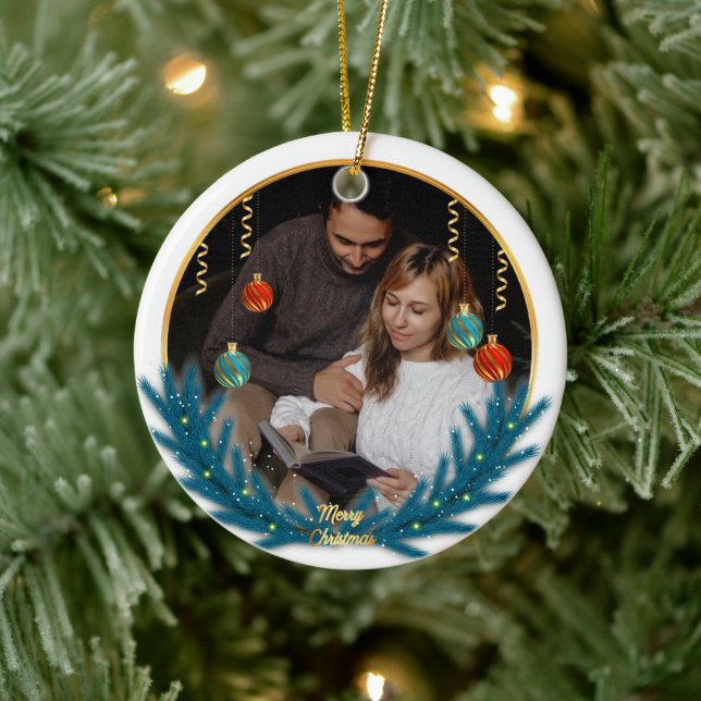 Cute 2 Photo Frame Christmas Ceramic Ornament (Baum)