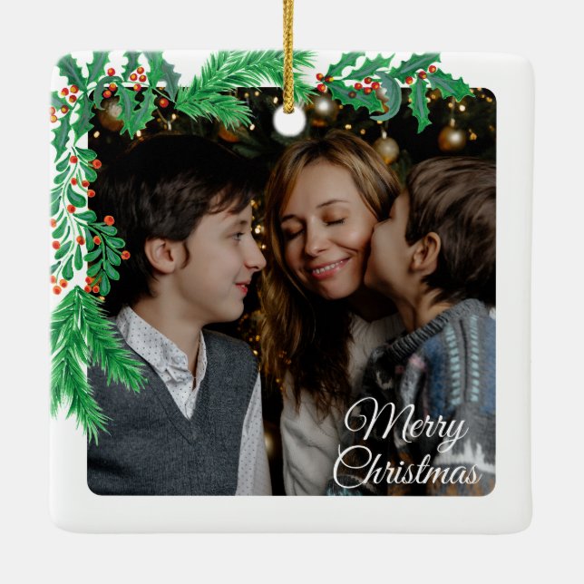 Cute 2 Photo Frame Christmas Ceramic Ornament (Rückseite)