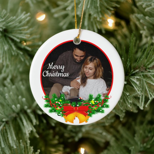 Cute 2 Photo Frame Christmas Ceramic Ornament (Baum)