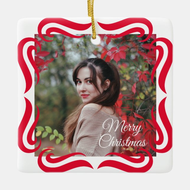 Cute 2 Photo Frame Christmas Ceramic Ornament (Vorderseite)