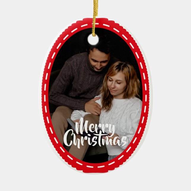 Cute 2 Photo Frame Christmas Ceramic Ornament (Vorne)