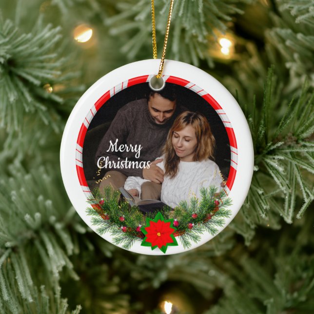 Cute 2 Photo Frame Christmas Ceramic Ornament (Baum)