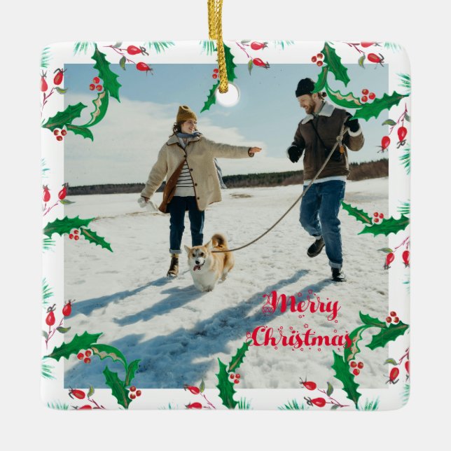 Cute 2 Photo Frame Christmas Keramikornament (Vorderseite)