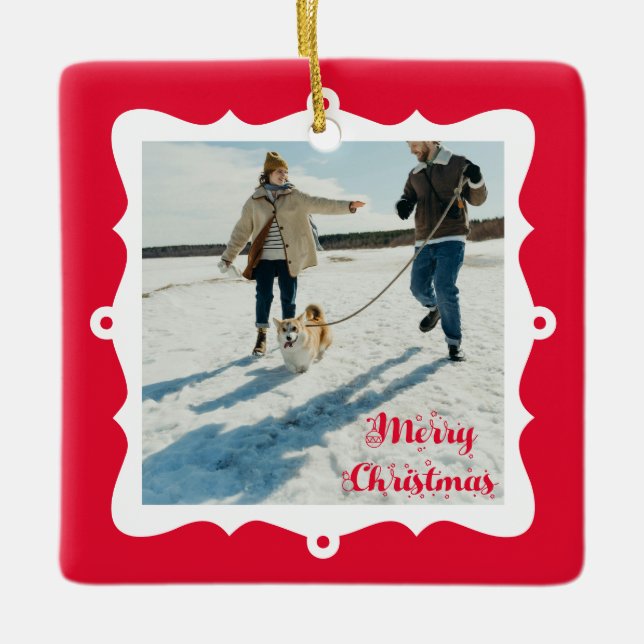 Cute 2 Photo Frame Christmas Keramikornament (Vorderseite)