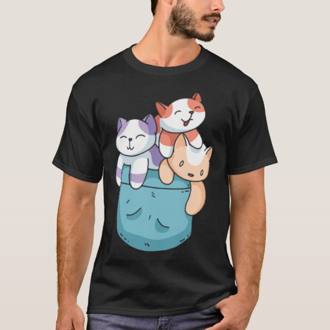 Cute 3 Cats in a Pocket  Cat   Kids Boys Girls T-Shirt (Vorderseite)