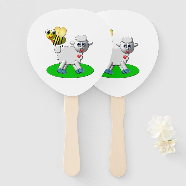 Cute 3-D Look Bee and Lamb Fächer (Vorne und Hinten)