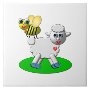 Cute 3-D Look Bee and Lamb Fliese