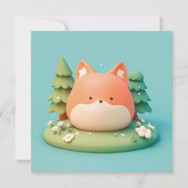 Cute 3D Clay Red Fox in Forest Meadow Postcard