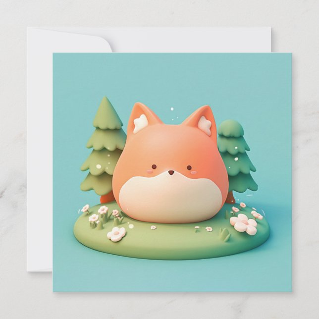 Cute 3D Clay Red Fox in Forest Meadow Postcard (Vorderseite)