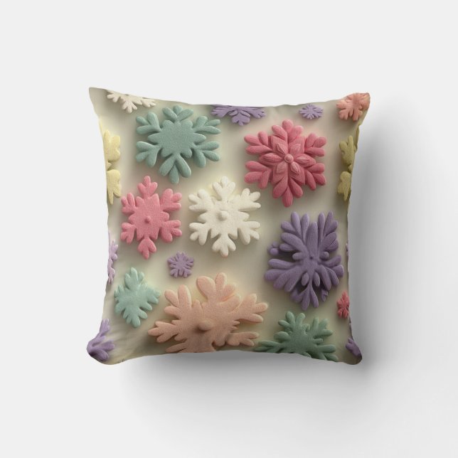 Cute 3D Pastel Snowflake Floral Throw Pillow Kissen (Vorderseite)