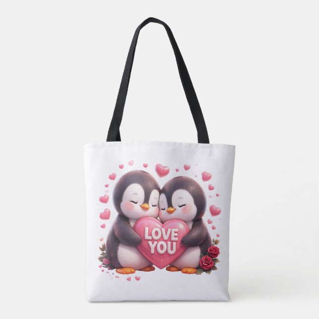 Cute 3D Penguin Love Tote Bag (Rückseite)