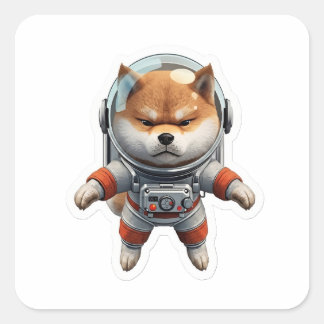 Cute 3D Shiba Inu Astronaut Space Dog Vinyl Sticke Quadratischer Aufkleber