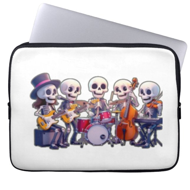 Cute 3D Skeleton Music Band – Adorable Cartoon Con Laptopschutzhülle (Vorderseite)