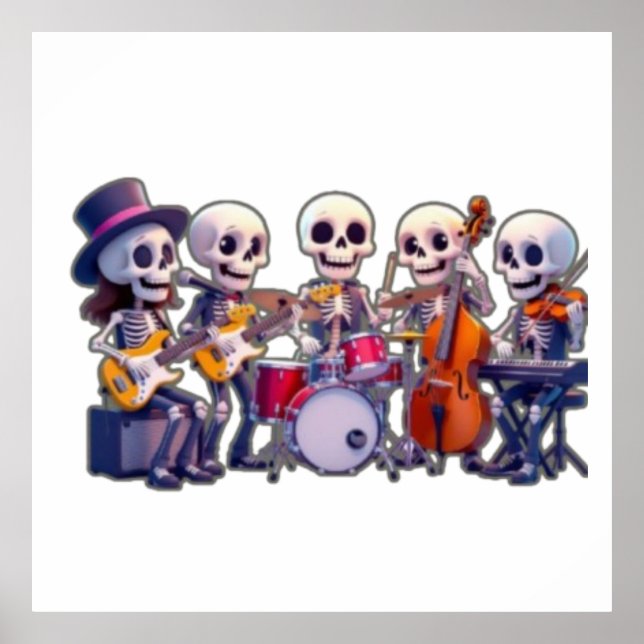Cute 3D Skeleton Music Band – Adorable Cartoon Con Poster (Vorne)