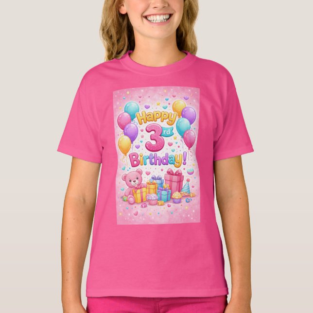Cute 3rd Birthday Girl Balloon Design – Three Year T-Shirt (Vorderseite)