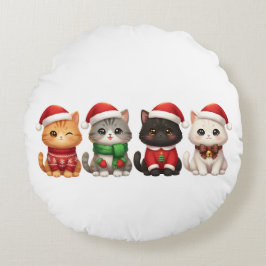 Cute 4 Christmas Cats - Holiday Cats Design Rundes Kissen