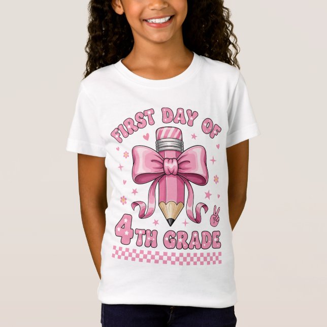 Cute 4th Grade Girl Pink Bow Coquette Design T-Shirt (Vorderseite)