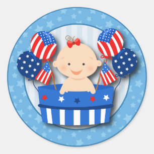 Cute 4th of July Patriotic Baby Girl Baby Shower Runder Aufkleber
