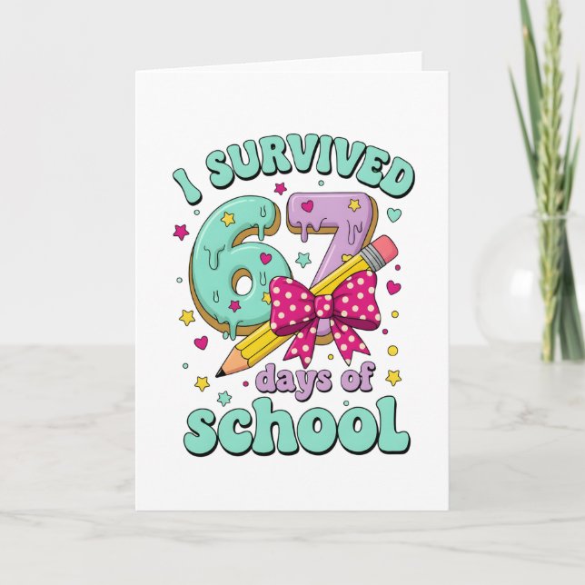 Cute 67 Days Of School Pencil Bow Classroom Theme Karte (Vorderseite)