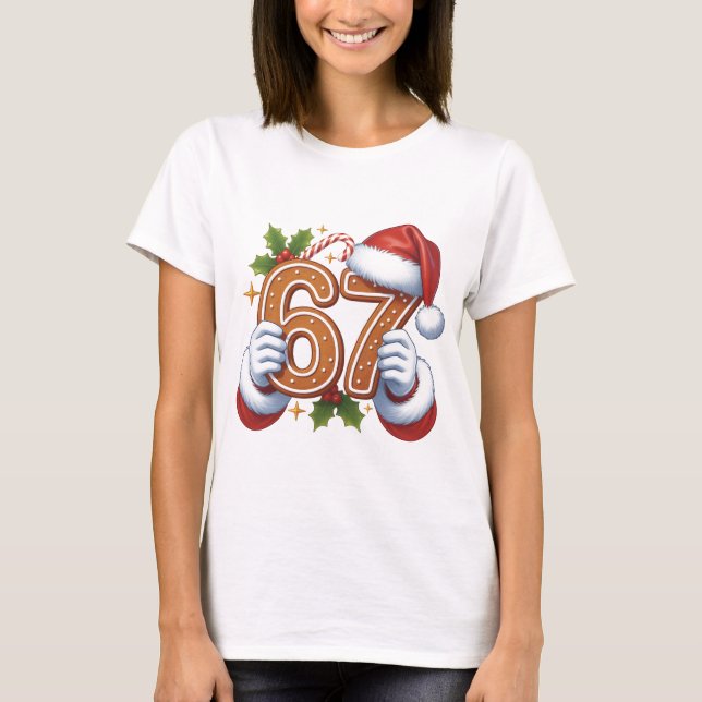 Cute 67th Birthday Gingerbread Man Christmas Gift, T-Shirt (Vorderseite)
