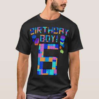 Cute 6th Birthday Gift 6 Years Old Block Building T-Shirt