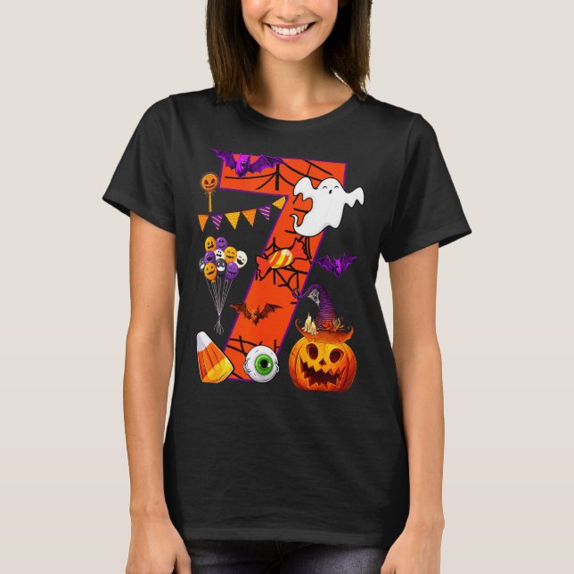 Cute 7 Years Old 7th Birthday Ghost Happy Hallowee T-Shirt (Vorderseite)