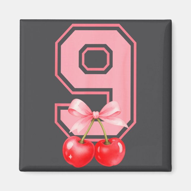 Cute 9th Birthday Girl Nk Cherry Coquette Bow 9 Ye Magnet (Vorne)