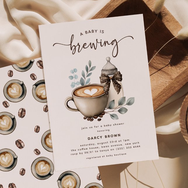 Cute 'a Baby is Brewing' Coffee Baby Shower Einladung (Von Creator hochgeladen)