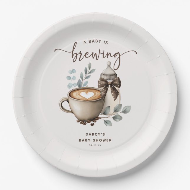 Cute 'a Baby is Brewing' Coffee Baby Shower Pappteller (Vorderseite)