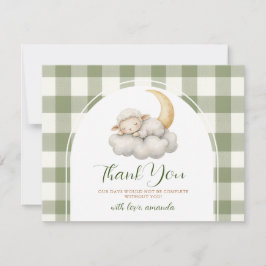 Cute A little lamb baby shower Sage Green Gingham Dankeskarte