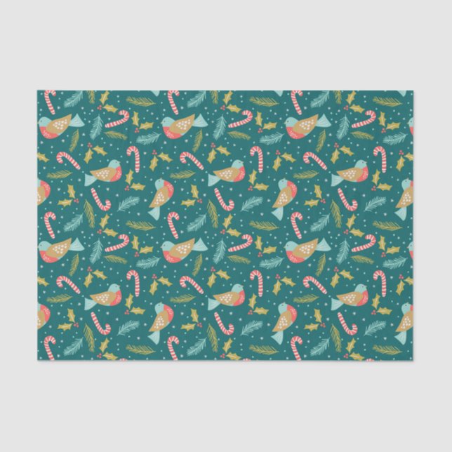 Cute Abstract Christmas Bird w/ Candy Cane Pattern Seidenpapier (Vorderseite)