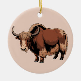 Cute & adorable brown Yak Keramik Ornament