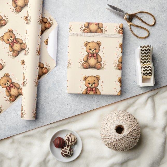 Cute adorable little brown bear with tie geschenkpapier (Kunsthandwerk)