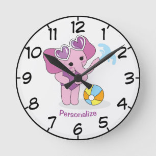 Cute & Adorable Purple Baby Elephant Cartoon Runde Wanduhr