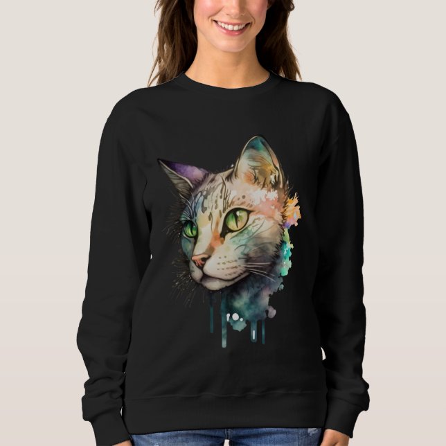Cute adorable unique watercolor cat sweatshirt (Vorderseite)