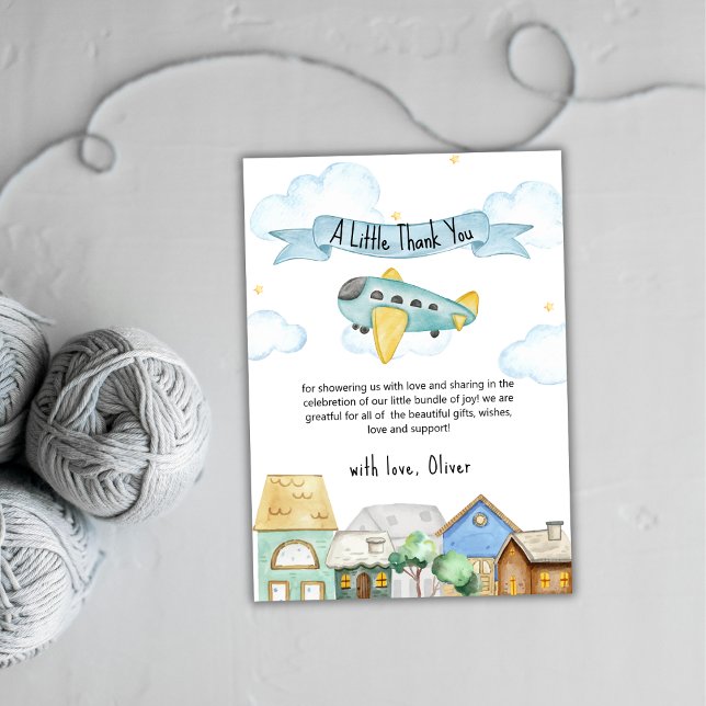 Cute Adventure Awaits Aviator Baby Shower  Dankeskarte (Cute Adventure Awaits Aviator Baby Shower Thank You Card)