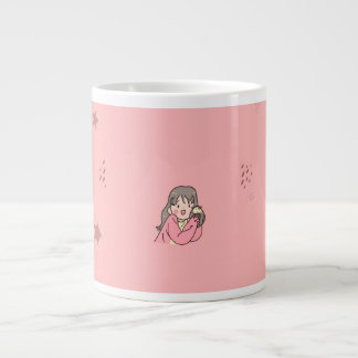 Cute Aesthetic Girl Illustration Pink Coffee Mug Jumbo-Tasse