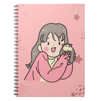Cute Aesthetic Girl Illustration Pink Spiral Noteb Notizblock