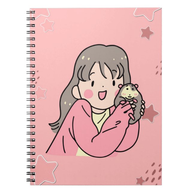 Cute Aesthetic Girl Illustration Pink Spiral Noteb Notizblock (Vorderseite)