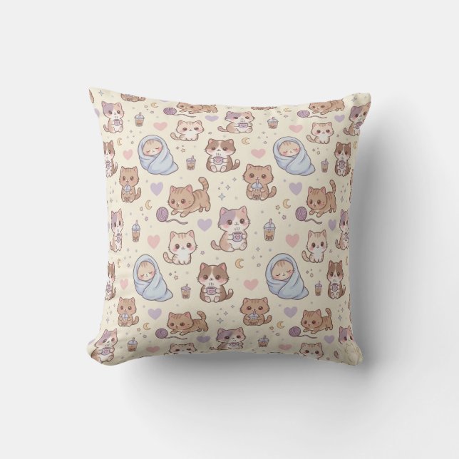Cute Aesthetic Kitten Pattern Throw Pillow - Cozy  Kissen (Vorderseite)