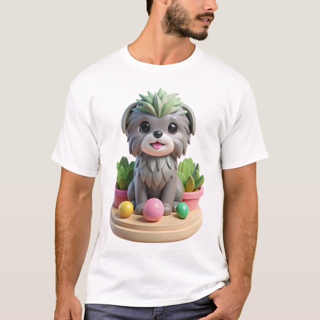 Cute Affenpinscher Succulent | 3D Grey Monkey Dog T-Shirt (Vorderseite)