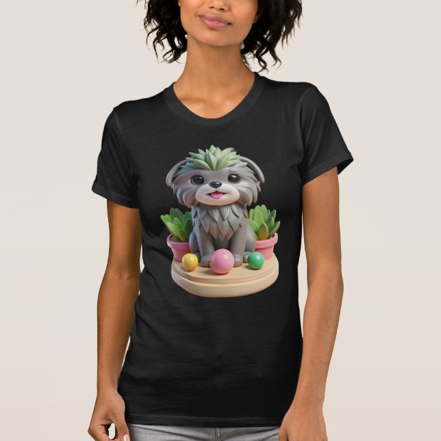 Cute Affenpinscher Succulent | 3D Grey Monkey Dog T-Shirt (Vorderseite)
