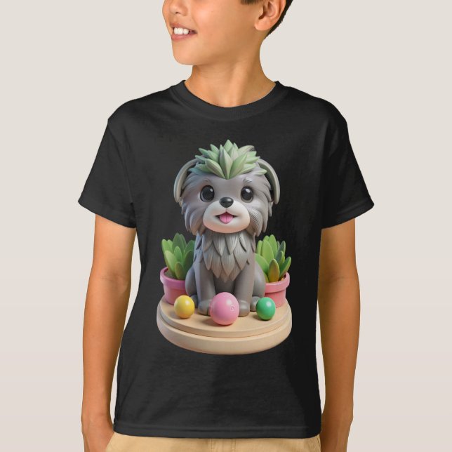 Cute Affenpinscher Succulent | 3D Grey Monkey Dog T-Shirt (Vorderseite)