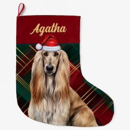 Cute Afghan Hound Dog Holiday Plaid Personalized Großer Weihnachtsstrumpf