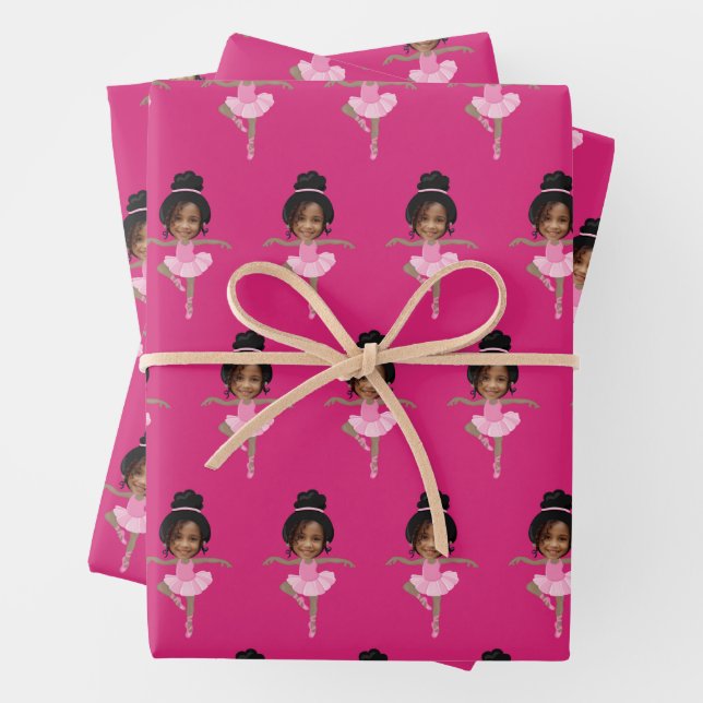 Cute African American Ballerina Custom Kids Photo Geschenkpapier Set (Beispiel)