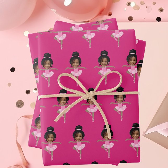 Cute African American Ballerina Custom Kids Photo Geschenkpapier Set (Von Creator hochgeladen)