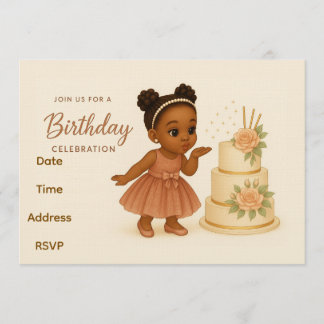 Cute African-American Chibi Girl Birthday Invite Einladung
