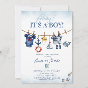 Cute Ahoy It's a Boy Wäscheleine Baby Shower Einladung