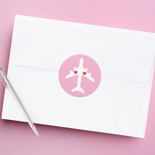 Cute Airplane Hearts Girl Pilot Pink Personalized  Runder Aufkleber (Von Creator hochgeladen)
