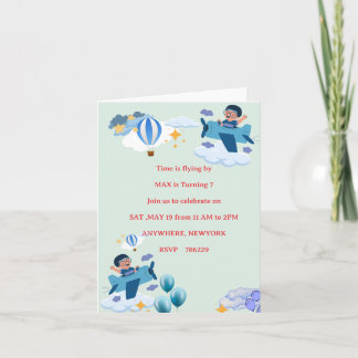 Cute Airplane Kids Birthday Invitation Einladung